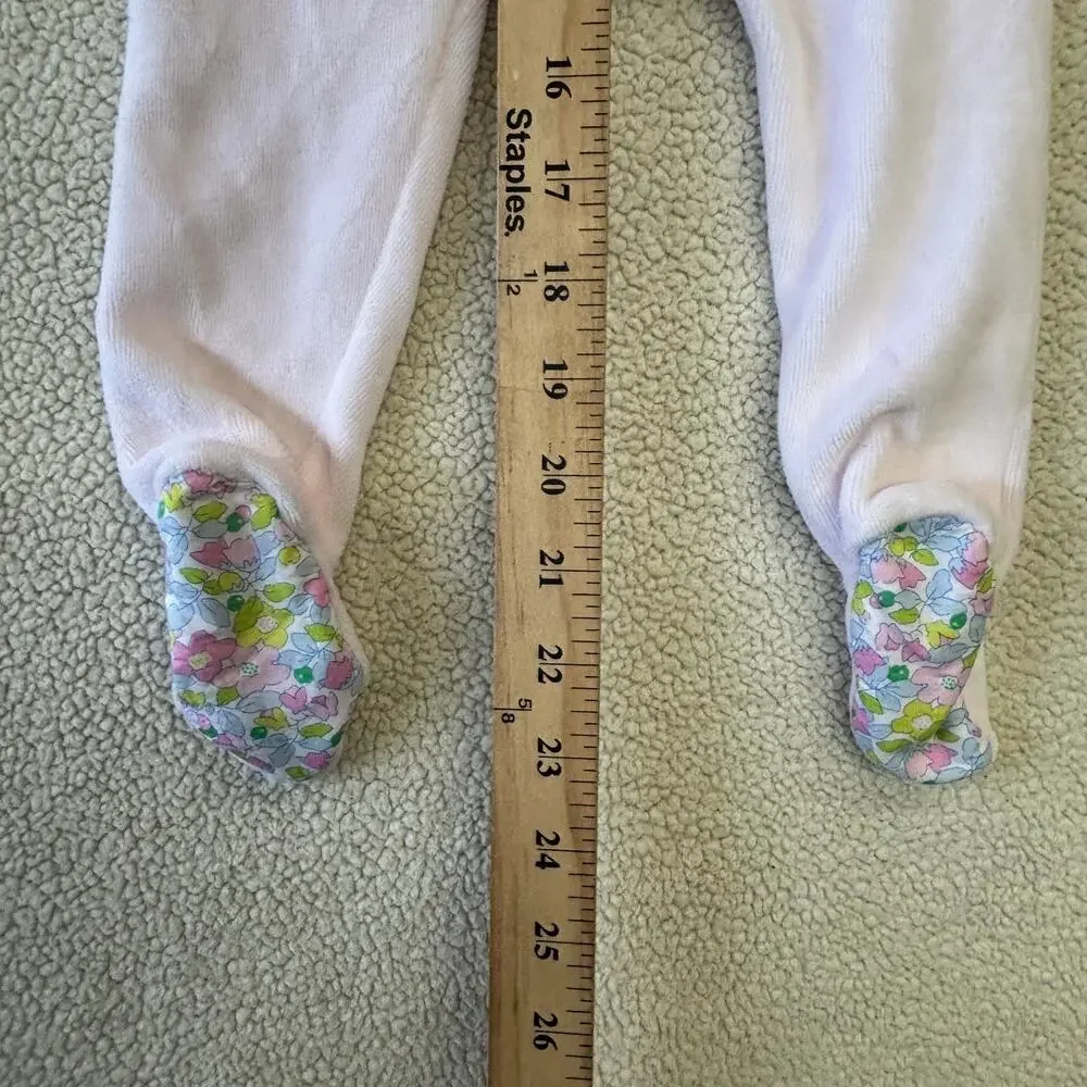 Jacadi Paris 6 Months Pink Baby Girl Onesies Bodysuit Velour Floral Footed